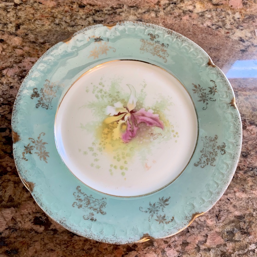 4 Rosenthal Carmen Bavaria Porcelain Plates Vintage signed flowers iris orchid